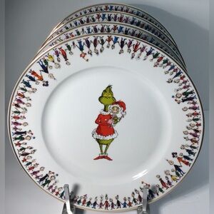 4 Dinner Plates THE GRINCH Cindy Lou Who Whoville 10.5” Christmas Cerami…